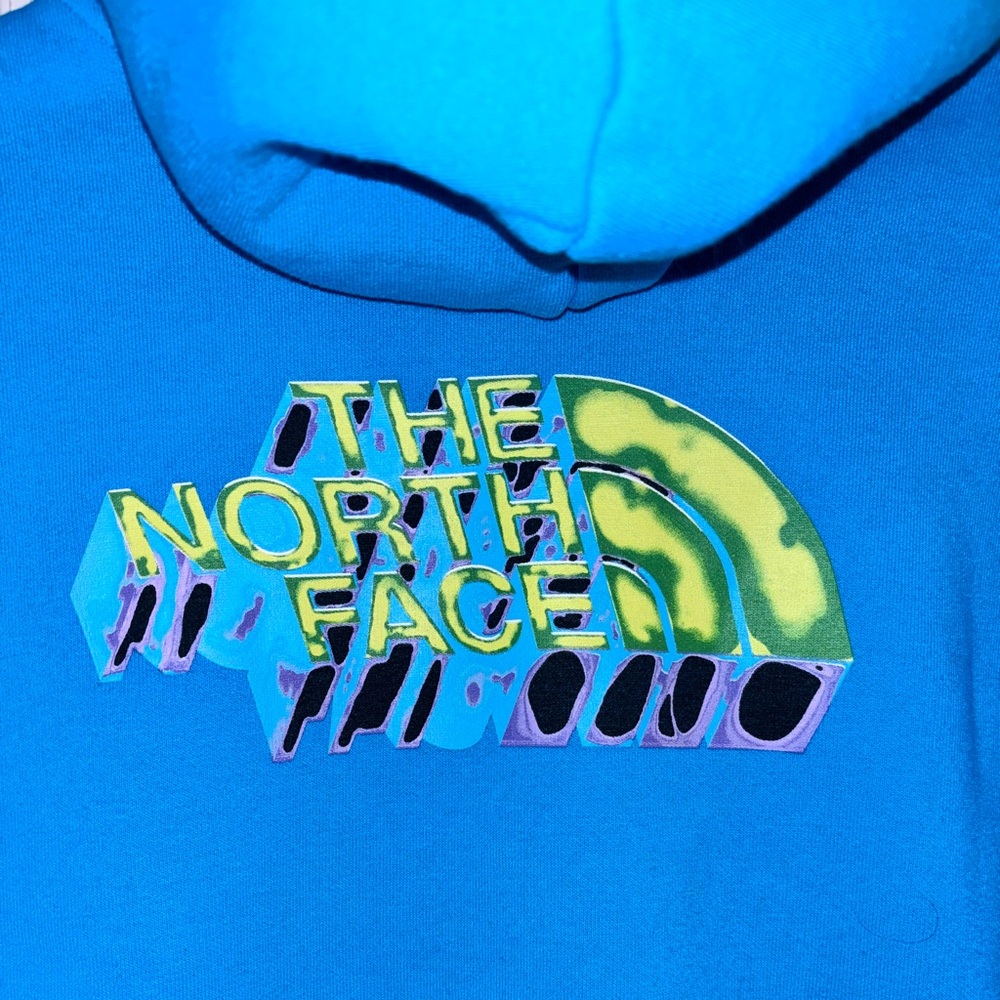 The North Face Distorted HD Logo Hoodie Mens Lg Aqua Blue Pullover Sweatshirt - Picture 6 of 8